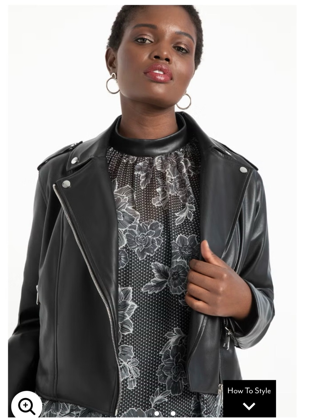 Eloquii Black Faux Leather Moto Jacket with Silver Hardware